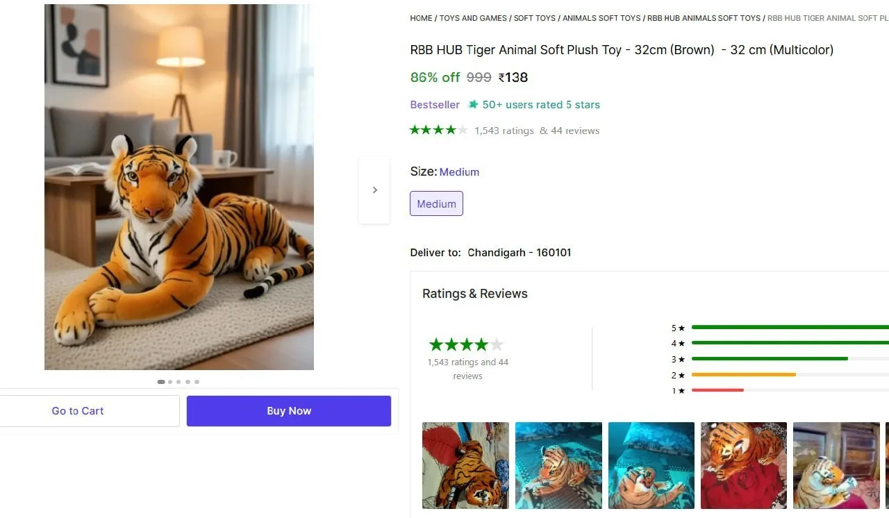 Tiger Animal Soft Plush Toy @ 138