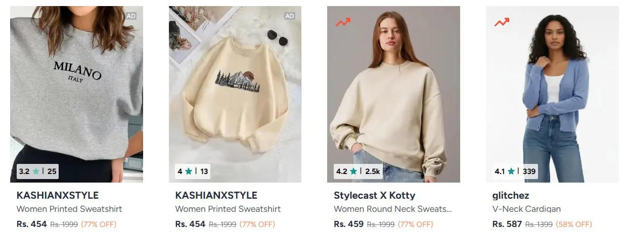 **Myntra | Sweater and sweatshirts under 599- **** ****women :**