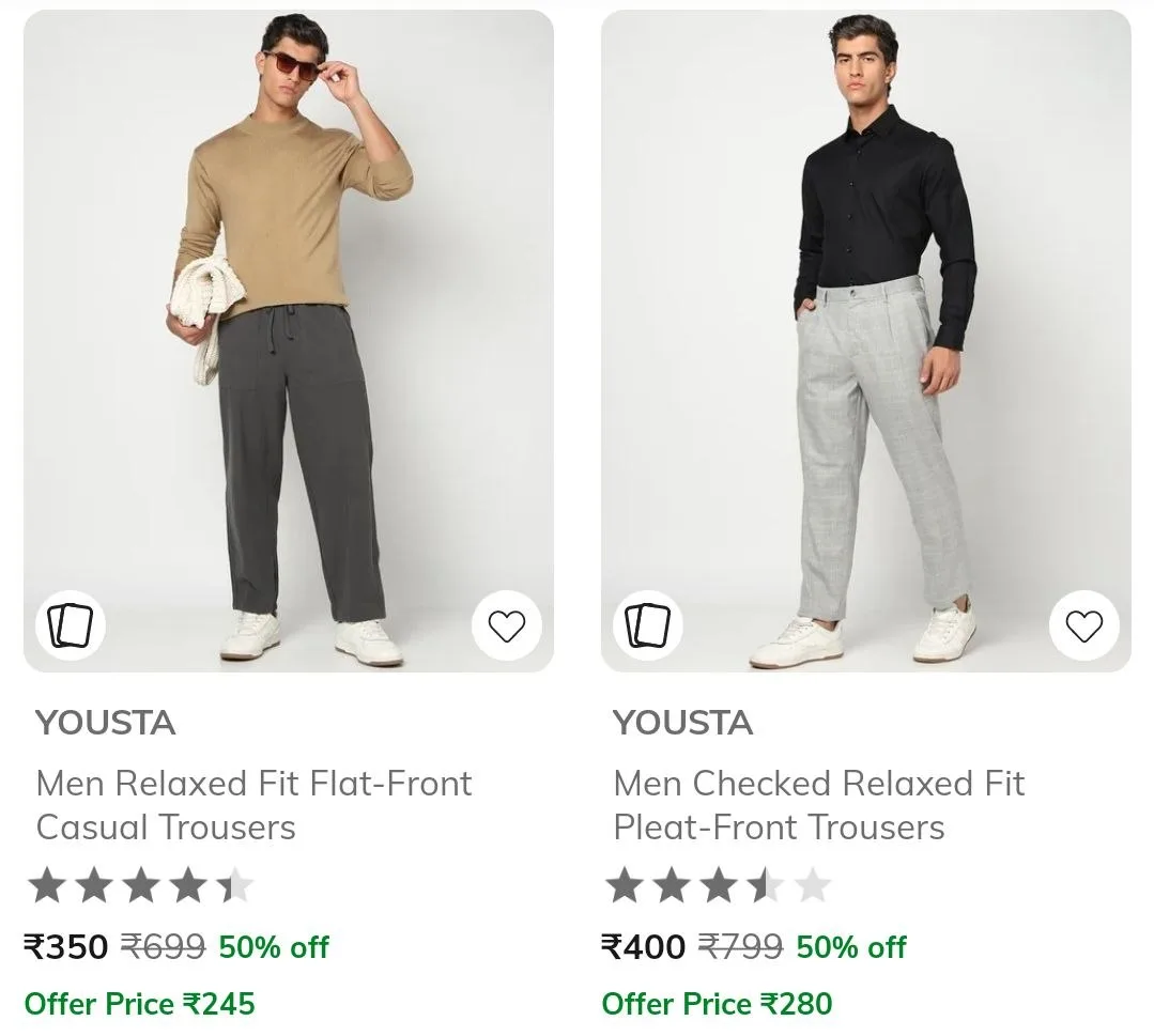 Ajio | Yousta Cargo/Trousers Starting @ just ₹350