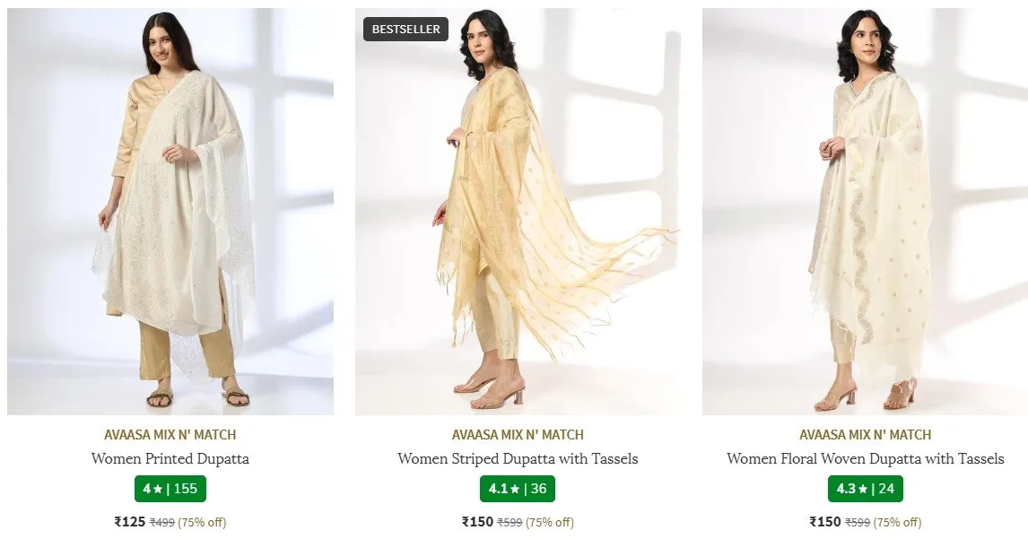 Ajio | Branded Women-Dupattas Starting @ just ₹ 125