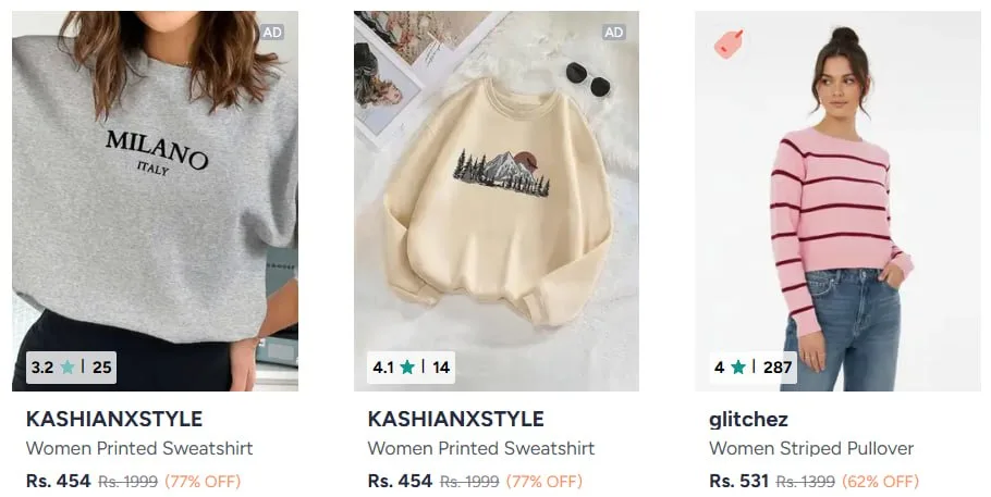 **Myntra | Sweater and sweatshirts under 599- women -** https://myntr.in/Ad8Rqr