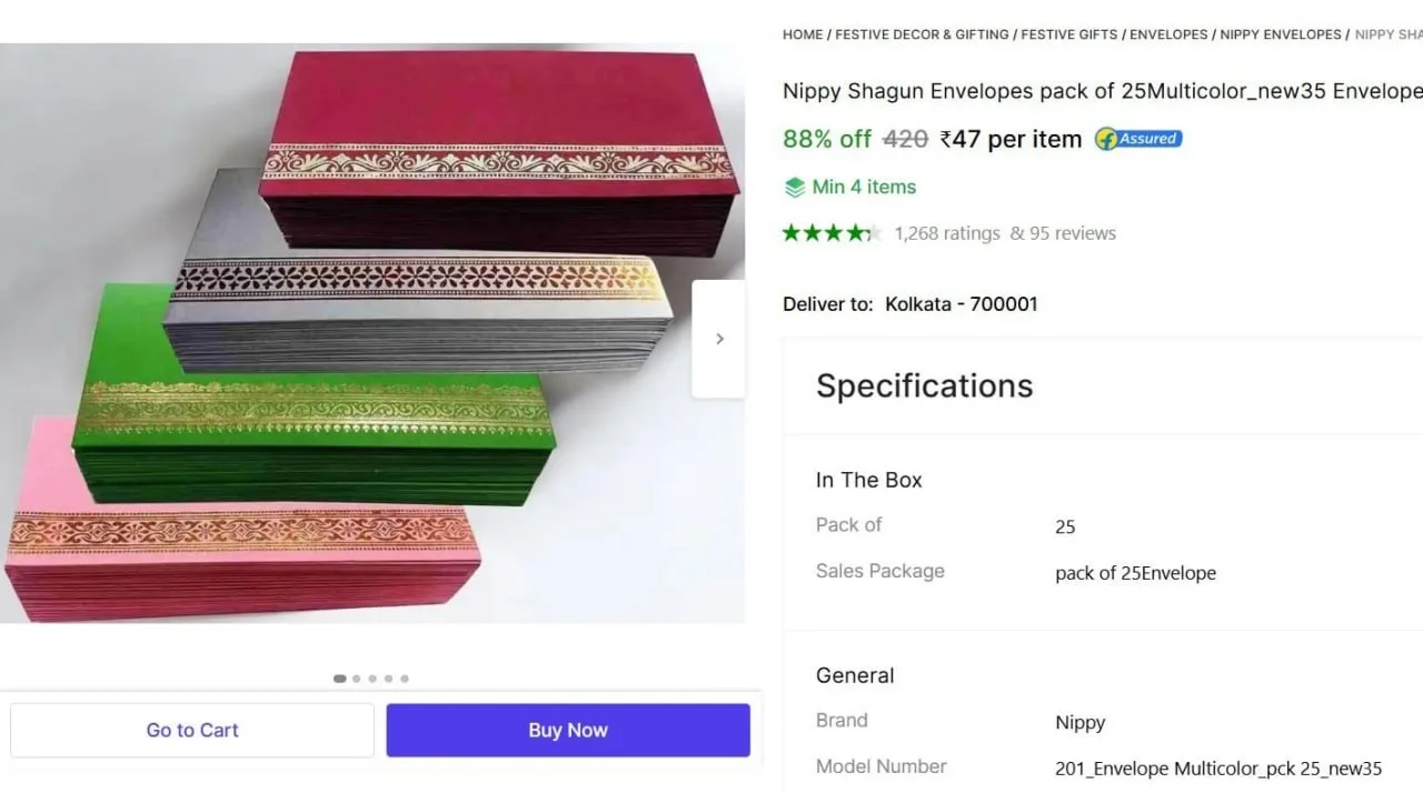 **Shopsy | 🔥  Shagun Envelopes (Pack of 25 Multicolor) @ ₹47**