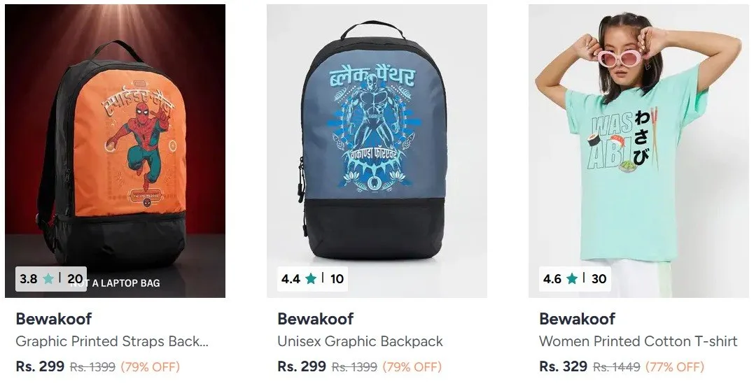 Combo Deal – Myntra : Upto 80% Off On Bewakoof Clothing., Men : [https://myntr.in/8q80Gf](https://myntr.in/8q80Gf), Women : [https://myntr.in/sF1882](https://myntr.in/sF1882), Option 4