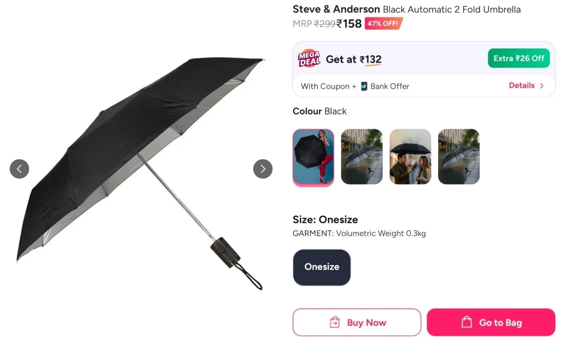 2 Fold Umbrella at ₹158