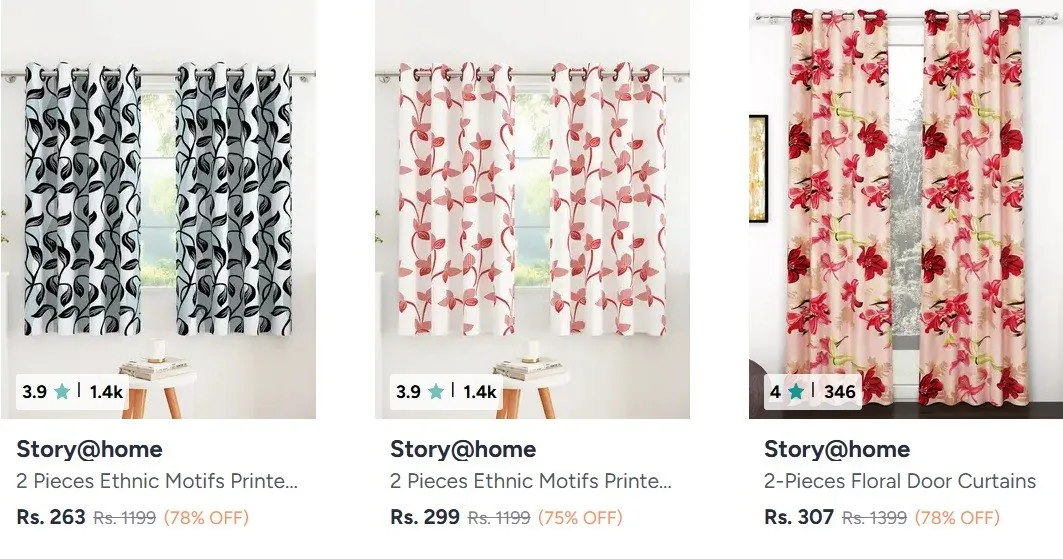 Myntra | Upto 78% Off On Window Curtains (Pack Of 2) from Rs.263