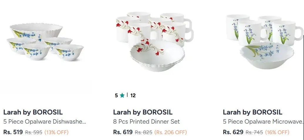 Myntra | Larah by Borosil dinner sets Starts at just Rs. 619 only.
