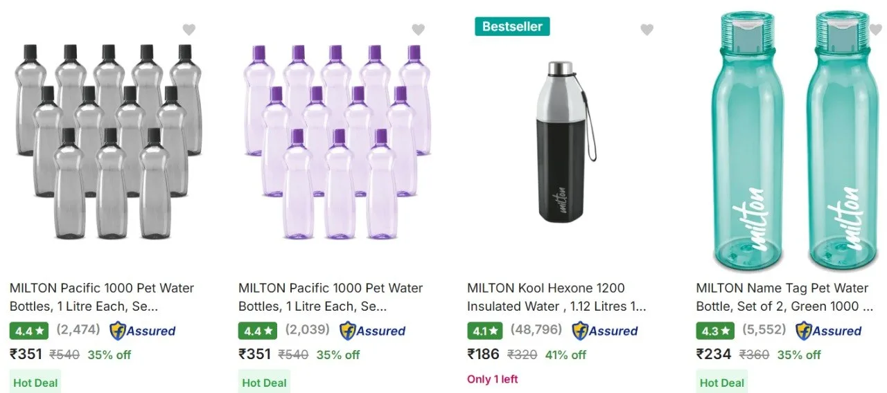 Flipkart | Milton Set of 12 Bottles at ₹ 351