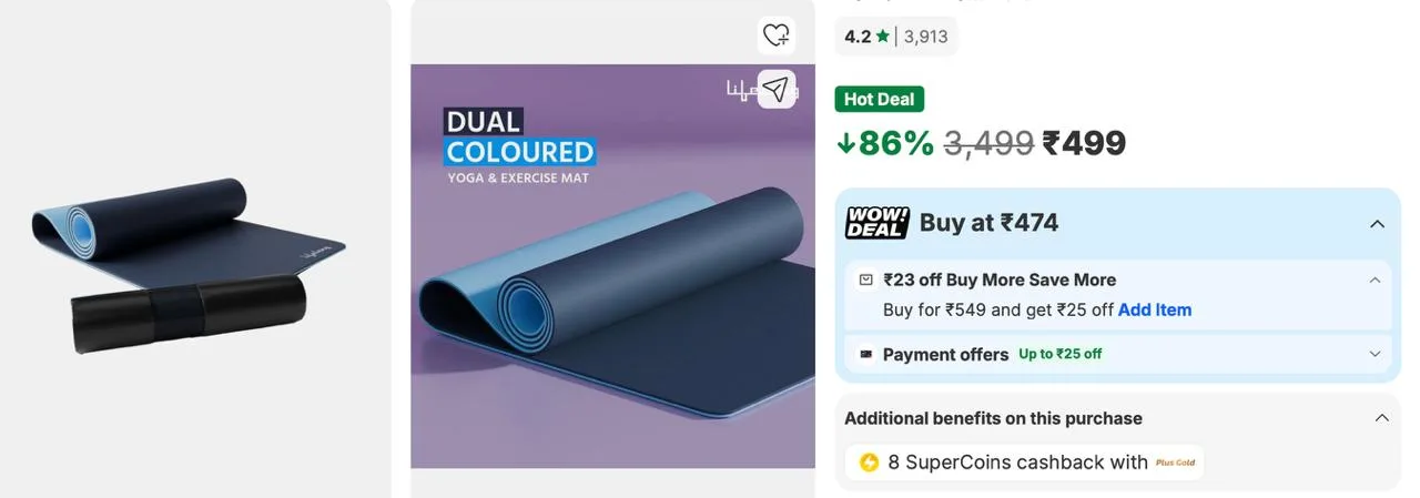 **Flipkart | 86% Off - Lifelong Dual Color TPE Material Yoga Mat for Women & Men 6 mm Yoga Mat at Rs.499