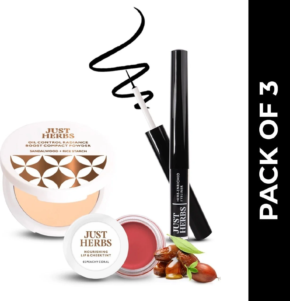 92% Off - Just Herbs Trio Pack (Compact, Eyeliner, Lip & Cheek Tint)  At Rs.102