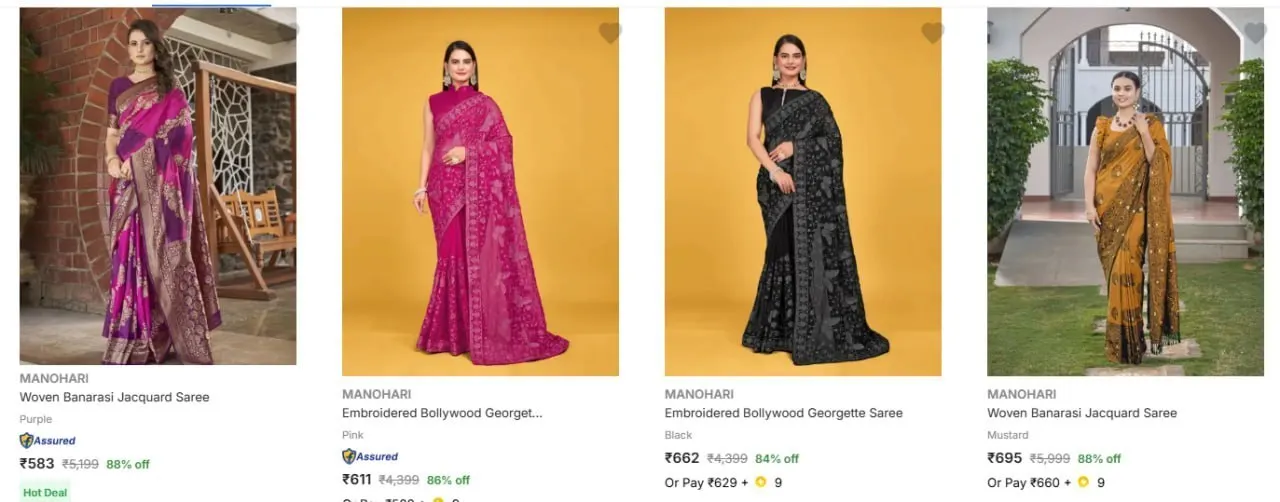 **Flipkart | Upto 88% Off - Manohari Women's Sarees