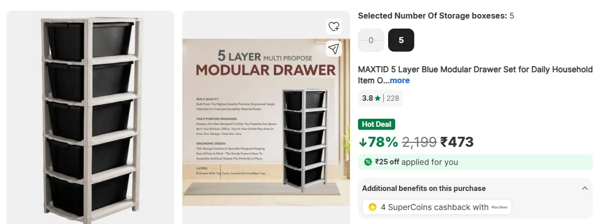 🗄 5-Layer Blue Modular Drawer Set – ₹473 ✨