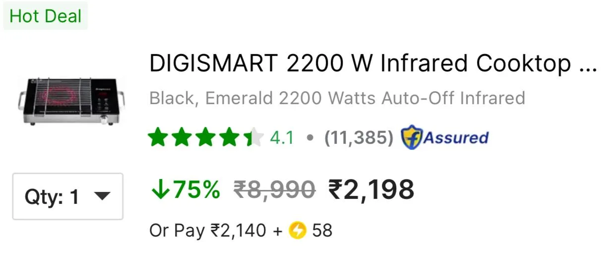 🔥 LOOT - Flipkart Loot : Infrared Cooktop, 2200W at 1298.