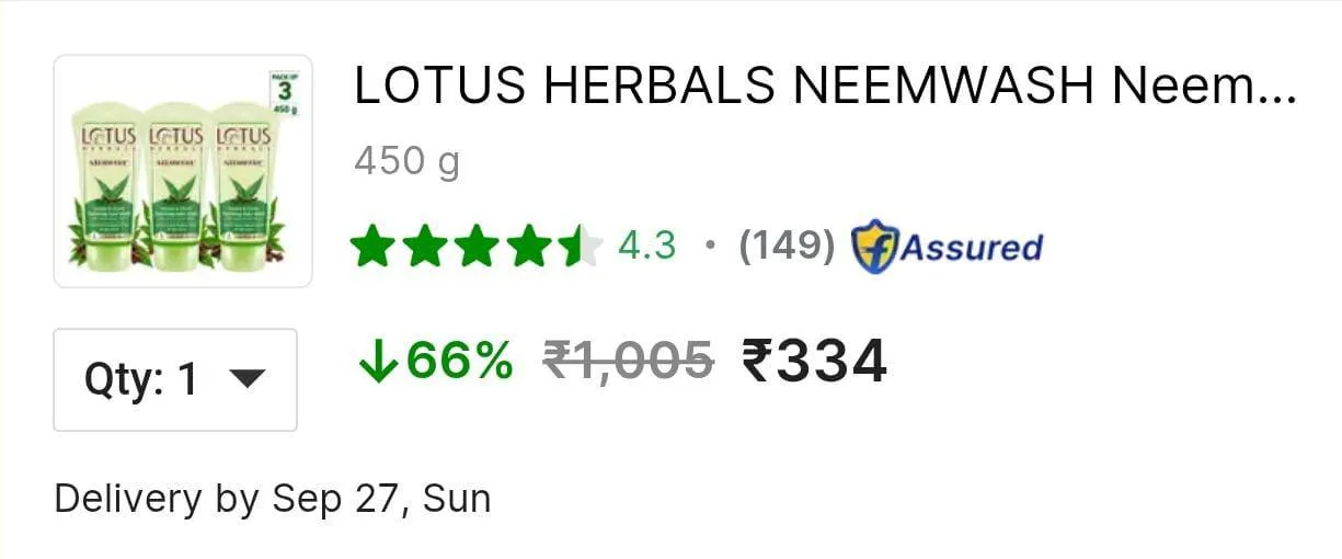 GRAB Fast : Lotus Neem & Clove Ultra- Purifying Face Wash (150g×3).