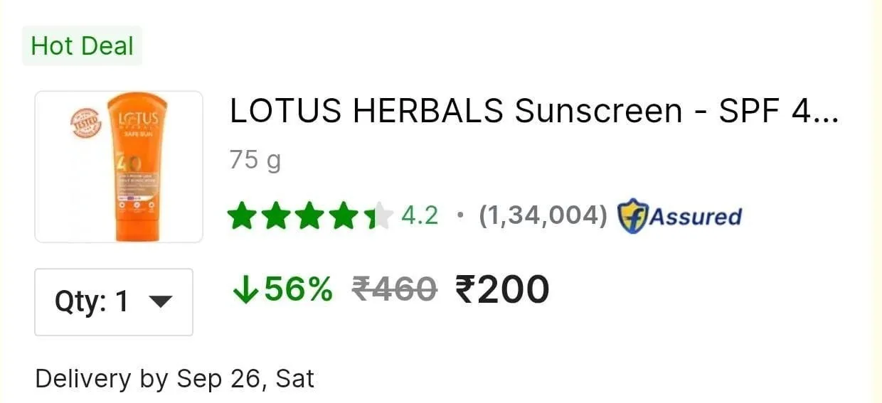 GRAB FAST : Lotus Sunscreen at 200.