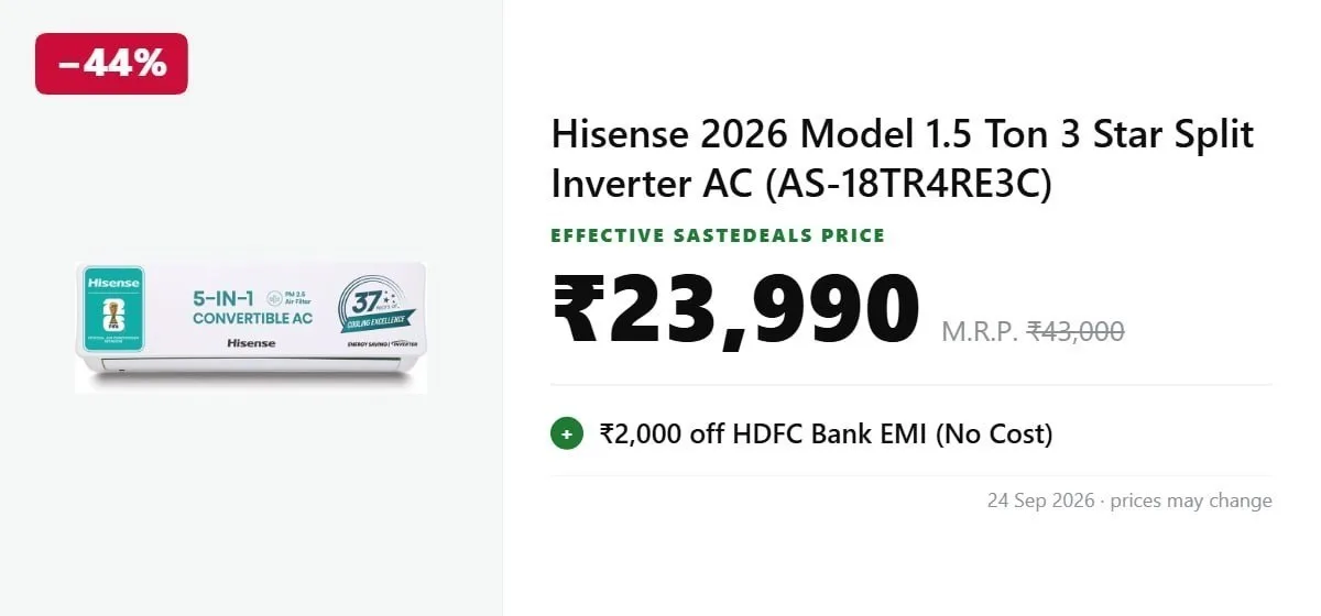 Combo Deal – ₹2,500 off ICICI Bank EMI (No Cost), ₹2,000 off ICICI Credit Card, ₹2,000 off ICICI Credit Card, ₹2,000 off HDFC Bank EMI (No Cost)