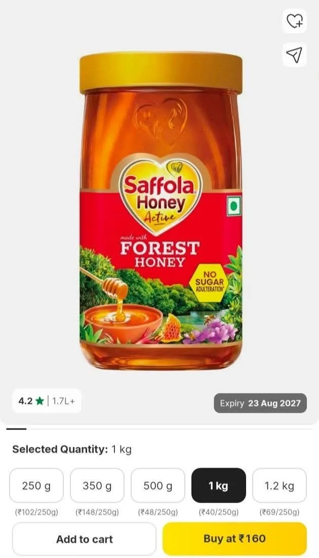 Saffola Honey 1Kg @160✌️