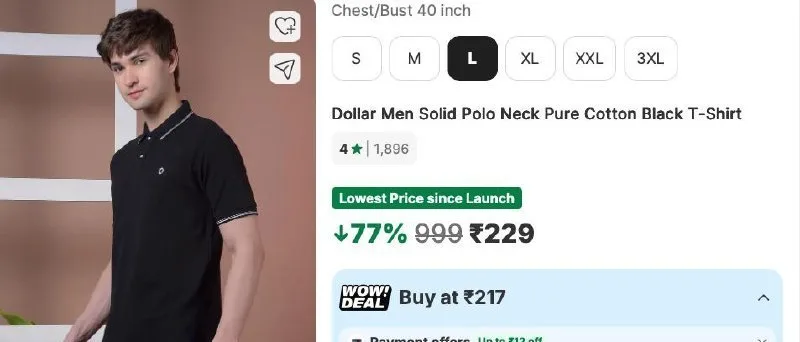 77% Off - Dollar Cotton Polo T-shirt at Rs.229