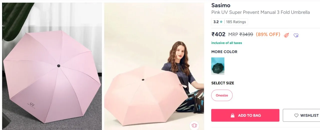 **Myntra | UV Super Prevent Manual 3 Fold Umbrella at 89% Off**