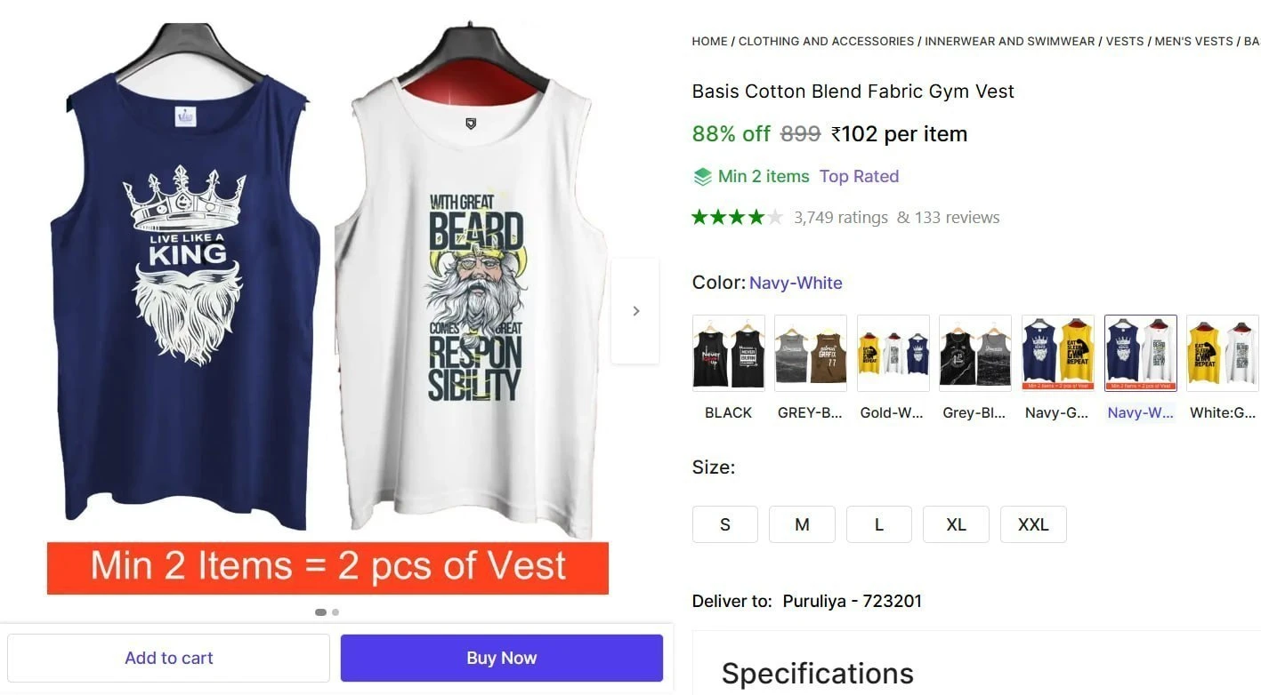 Fabric Gym Vest @ ₹102