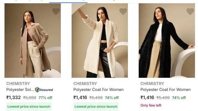 Chemistry Women's Coats upto 82% off starting From Rs.1186