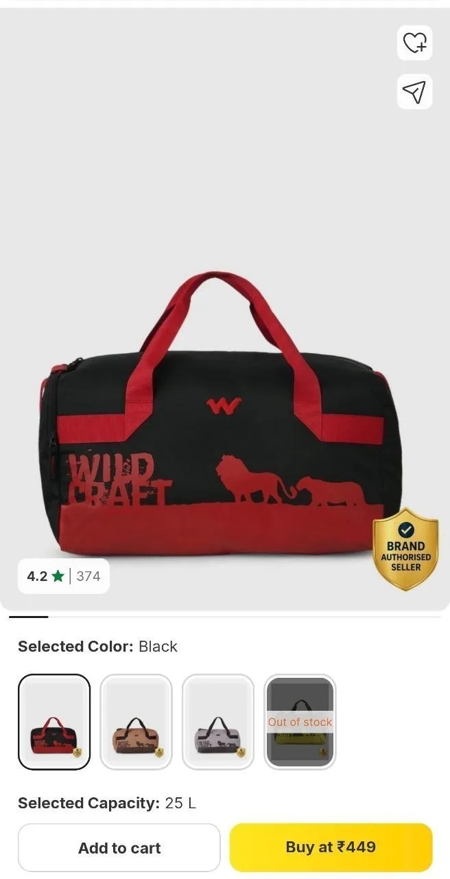 Wildcraft Roarer_duf_25l_black Duffel Without Wheels @449
