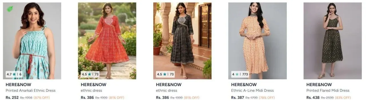 **Myntra | Upto 87% Off - Here & Now Women Ethnic Dress**