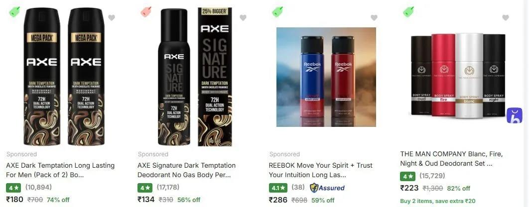 Upto 80% Off on Deodorants brands like Axe, Denver & more