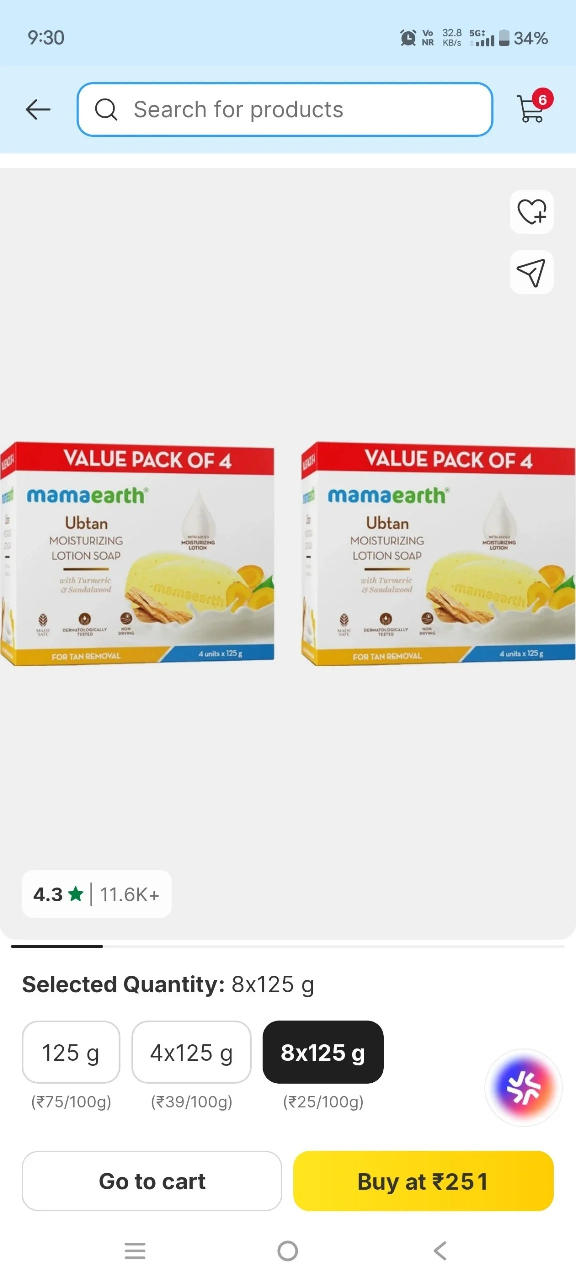 Lowest Mamaearth Vit C Soaps Pack of 8 * 125gm