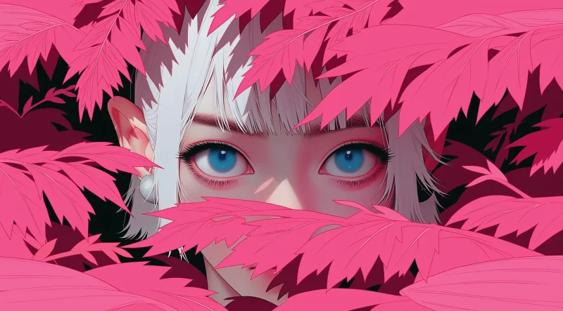 Gaze Through Pink Foliage — high-resolution wallpaper (2560×1419)