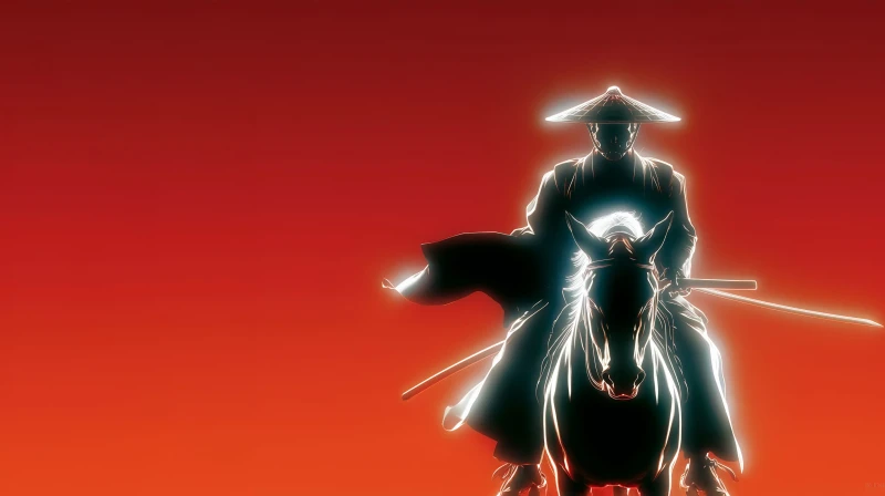 Neon Samurai Silhouette — high-resolution wallpaper (2912×1632)