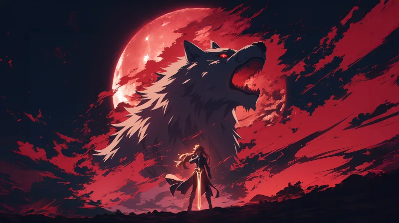 Blood Moon Wolf Spirit — high-resolution wallpaper (2560×1435)
