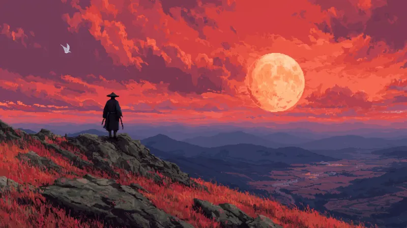 Ronin Under Crimson Skies — high-resolution wallpaper (2560×1435)