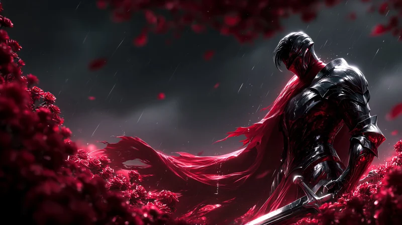The Crimson Knight's Vigil — high-resolution wallpaper (2560×1433)