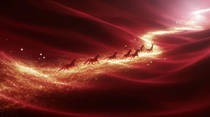 Celestial Gallop on Crimson Silk