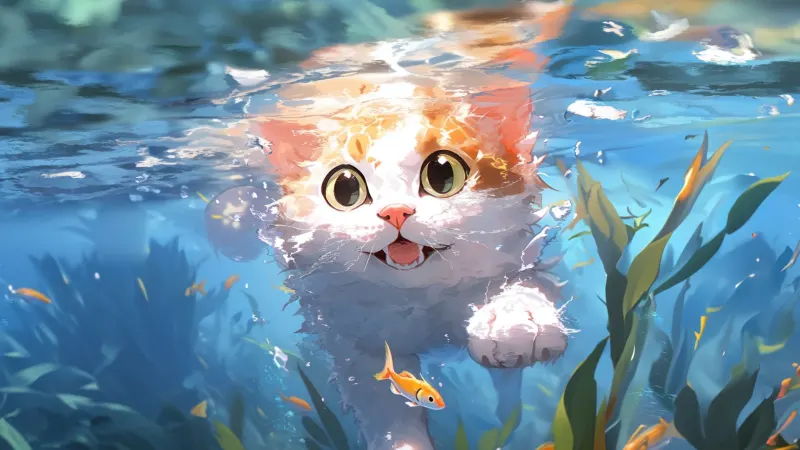 Curious Underwater Kitten