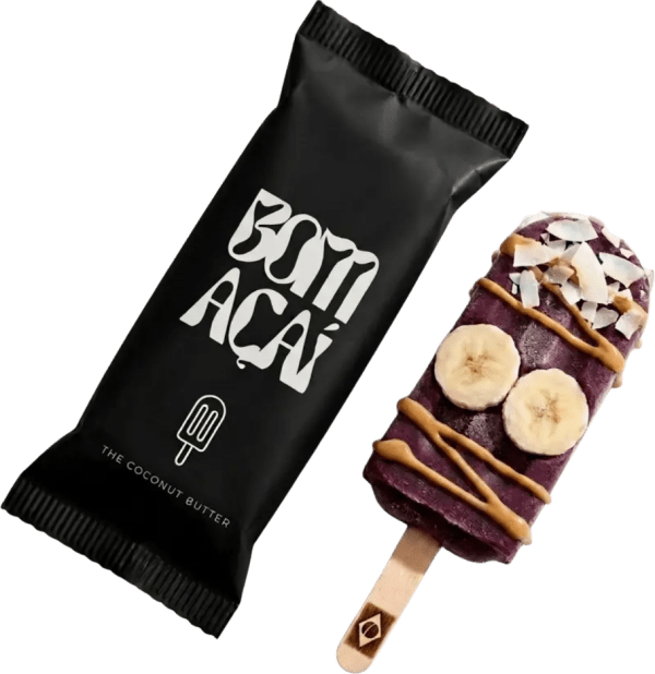 The Coconut Butter açaí popsicle with its Bom Açaí wrapper