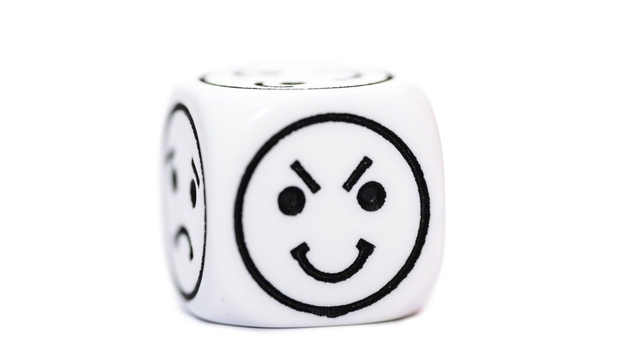 single emoticon dice with happy expression sketch