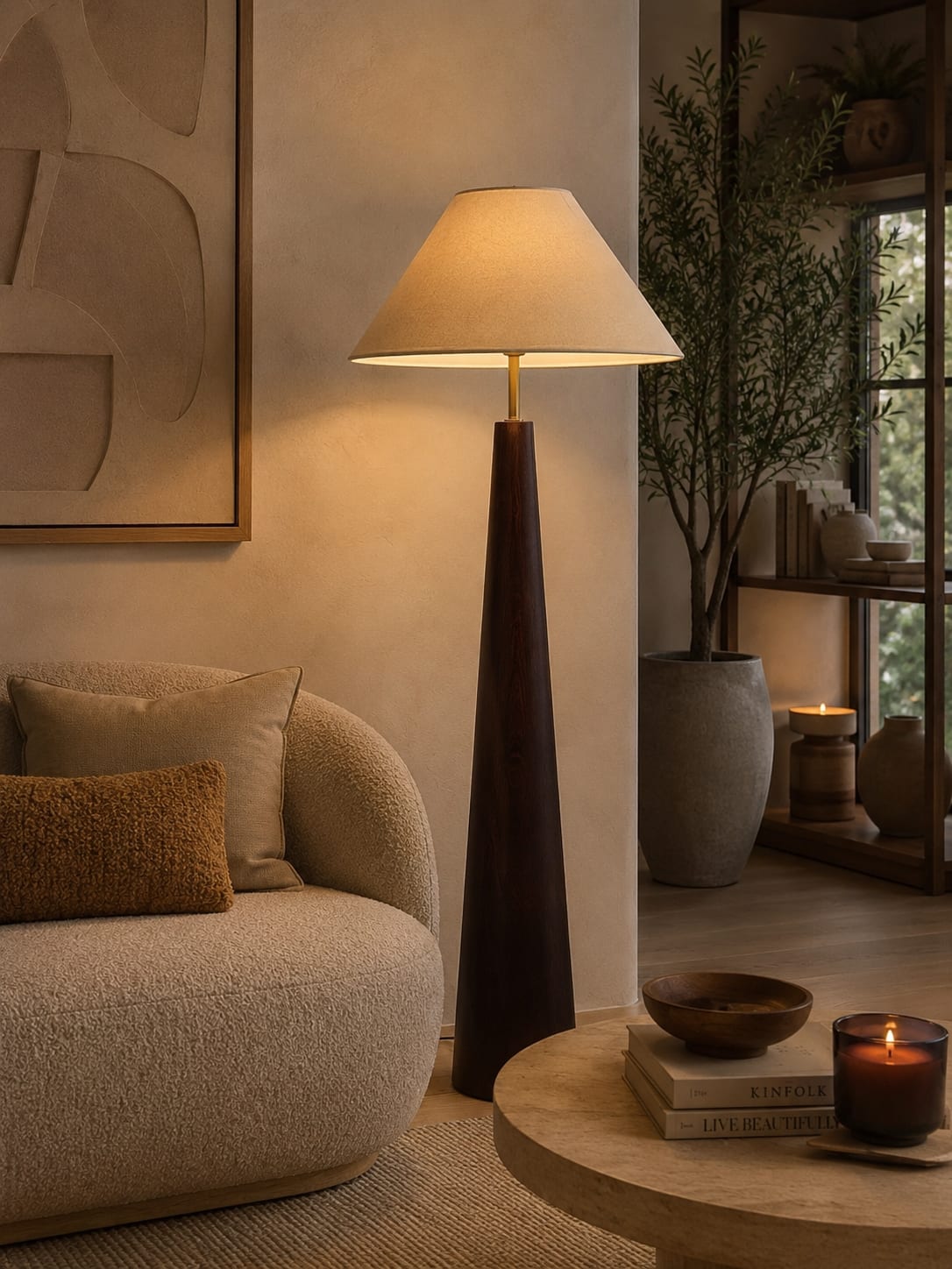 Lampe sur pied sculptée — Acajou massif