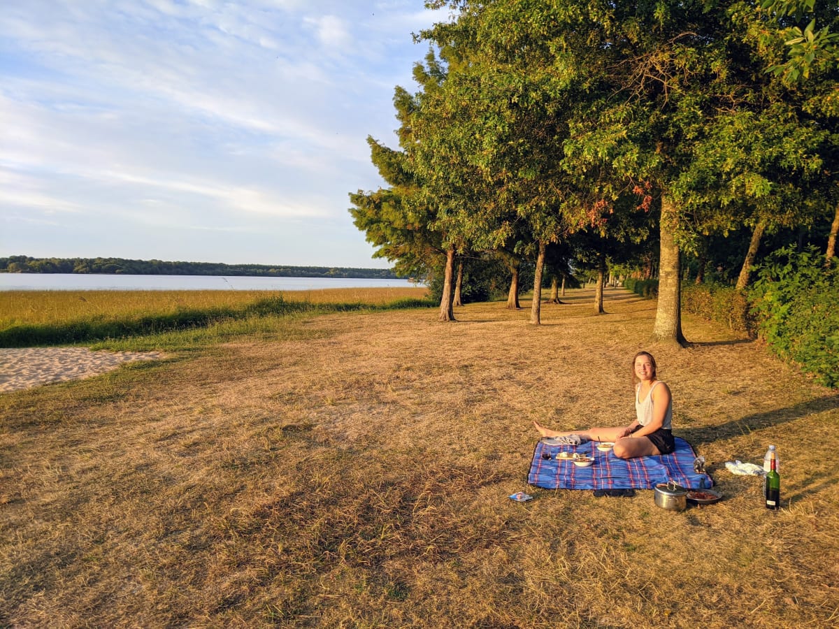 Minimal lake dinner setup.