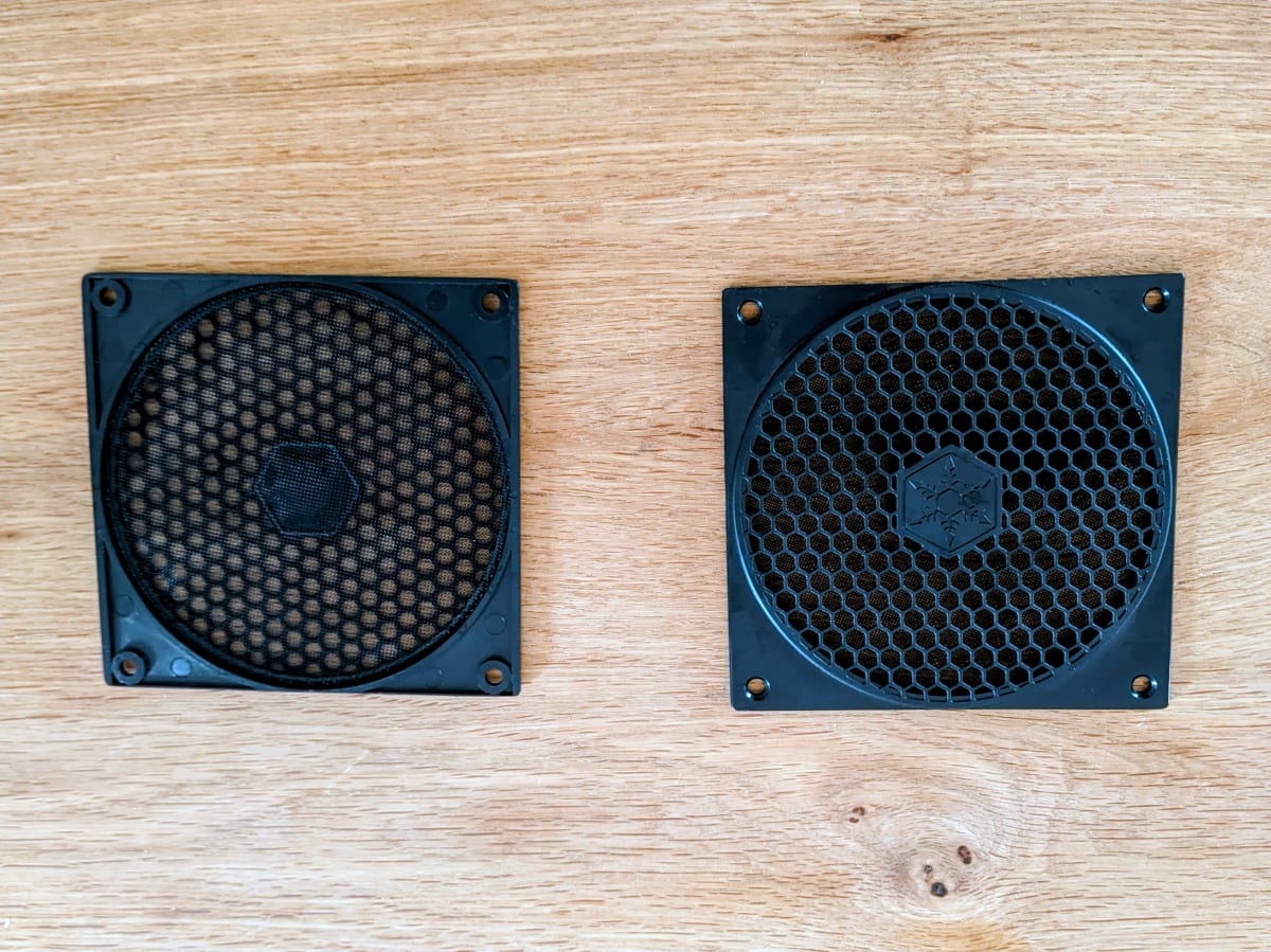 Silverstone fan grilles as covers for the ventilation openings.