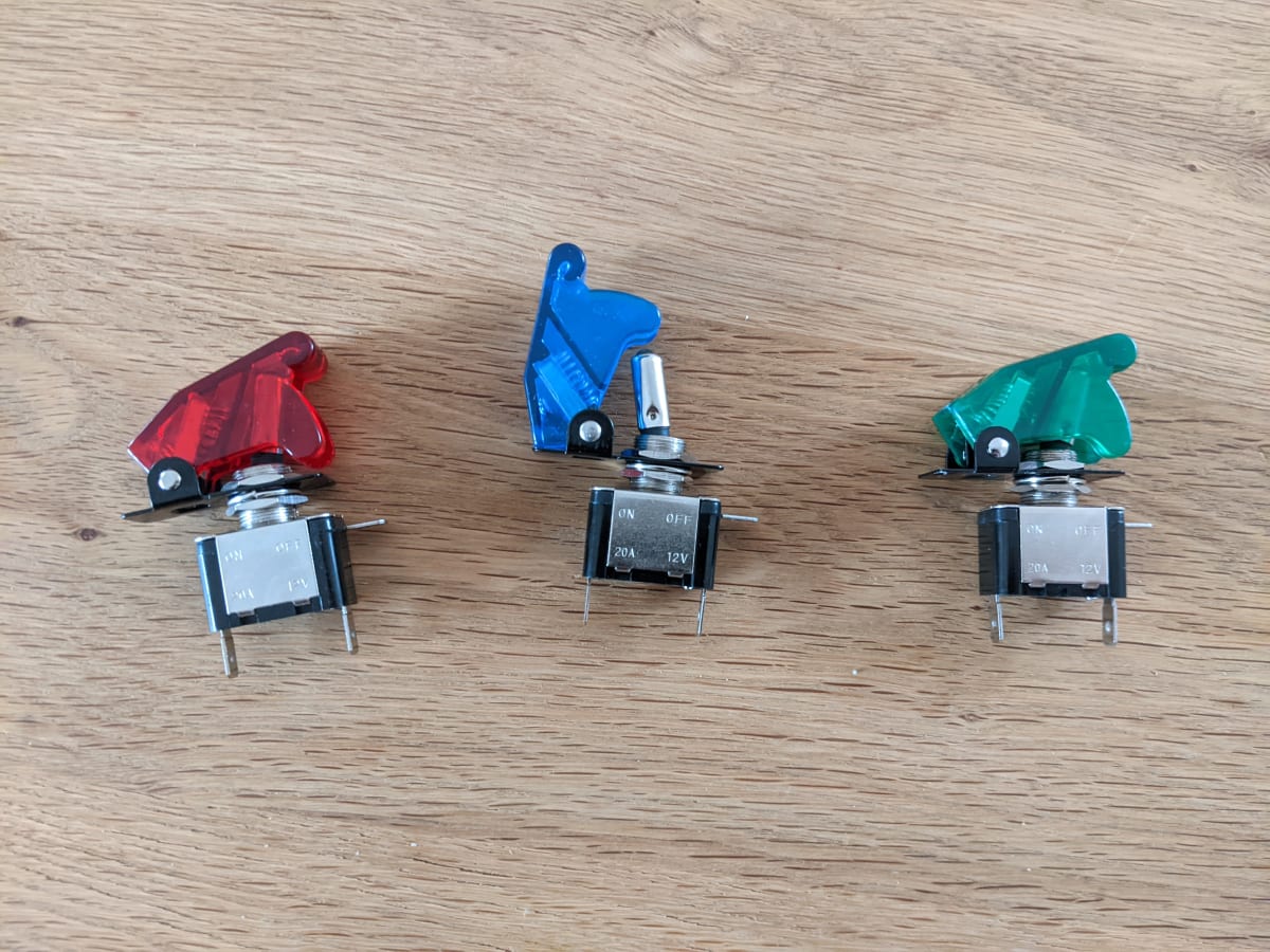 Illuminated toggle switches for controlling the individual circuits.