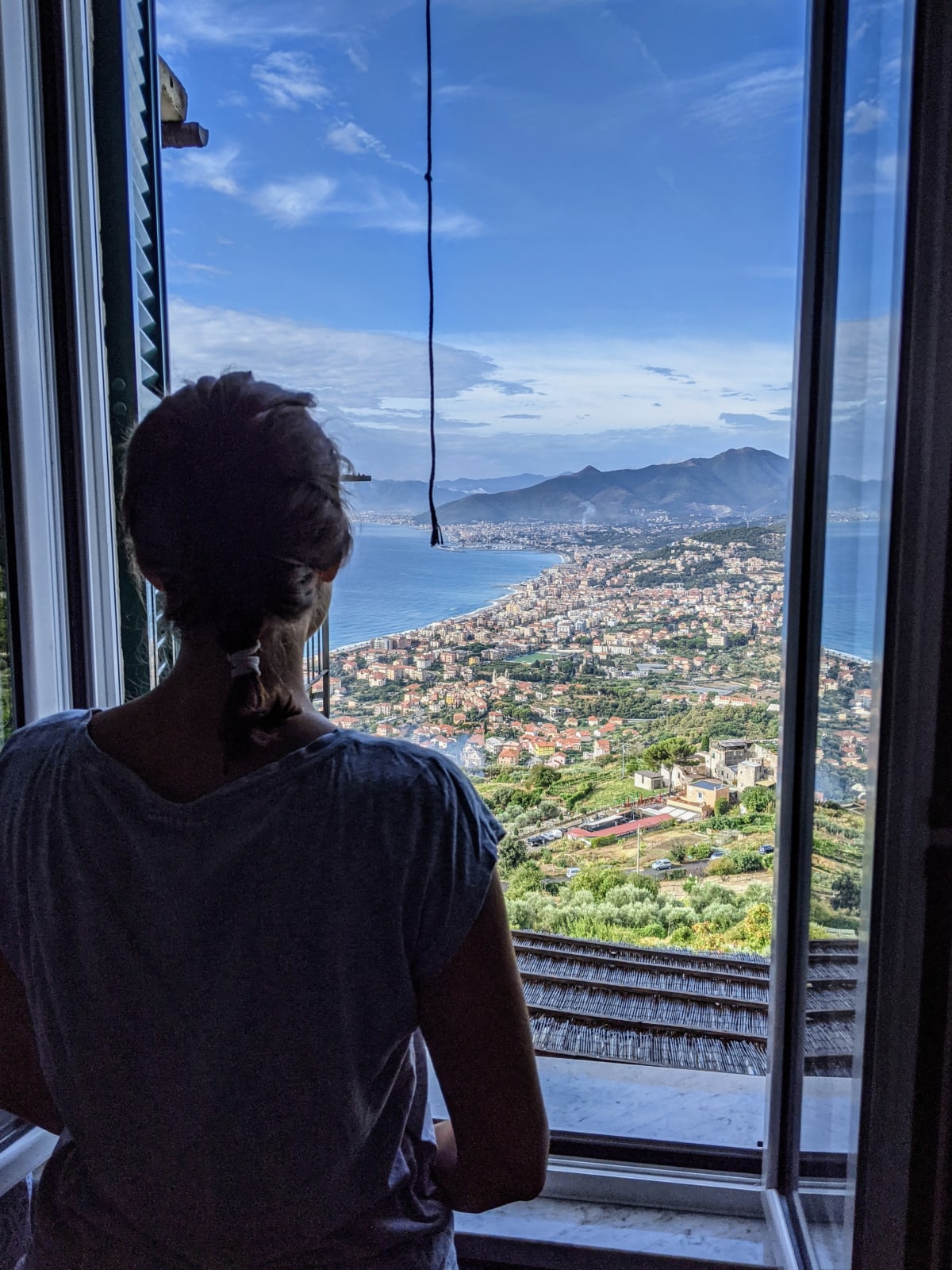 Susi genießt den Ausblick aus dem Zimmerfenster.