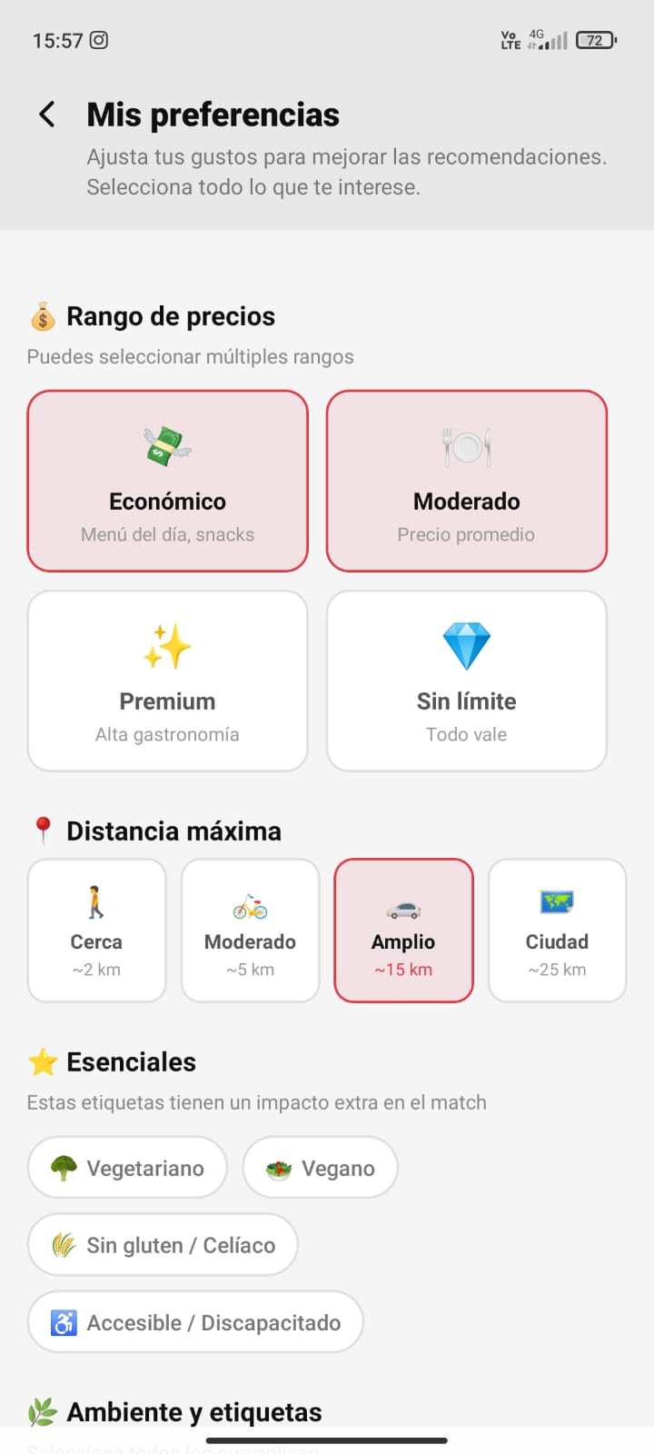 Filtros de gustos