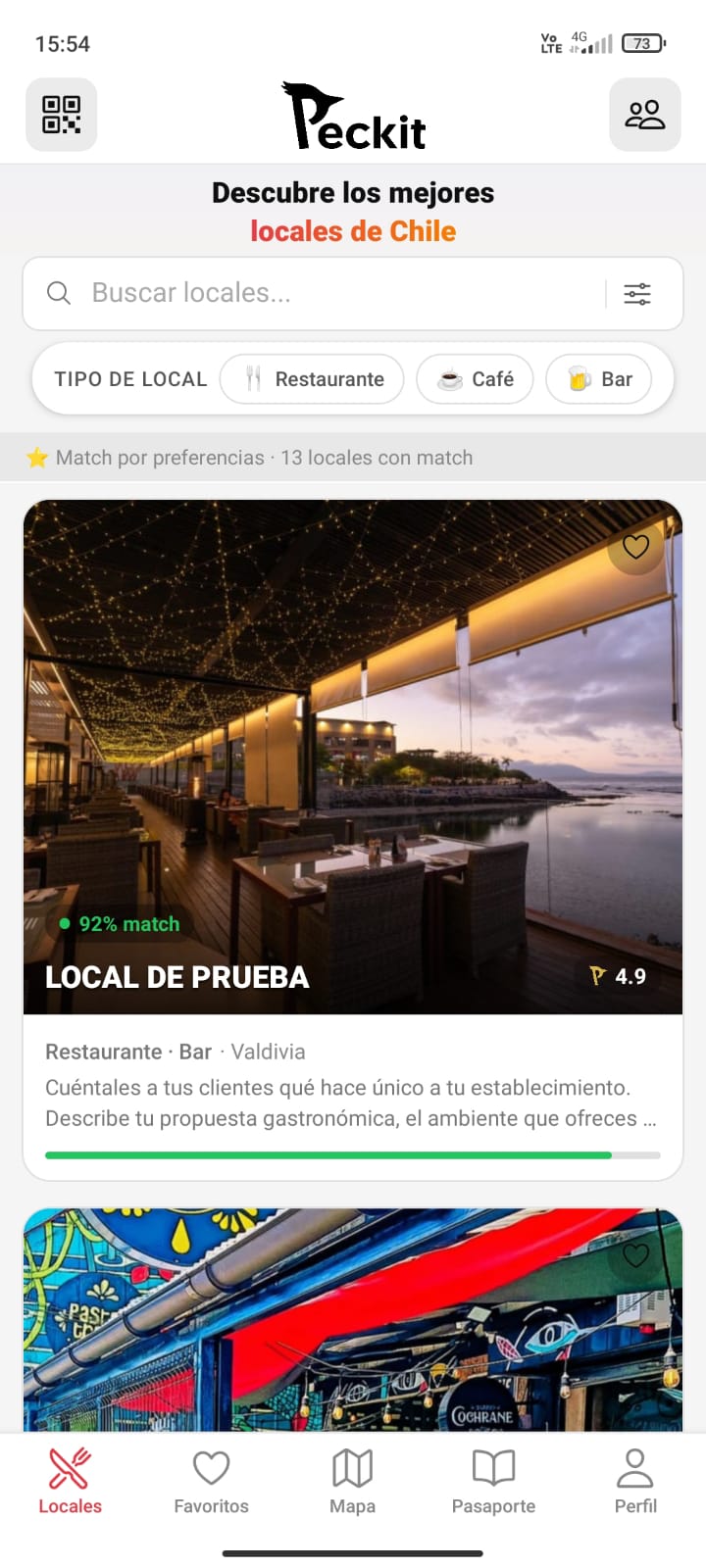 App Peckit — dashboard usuario