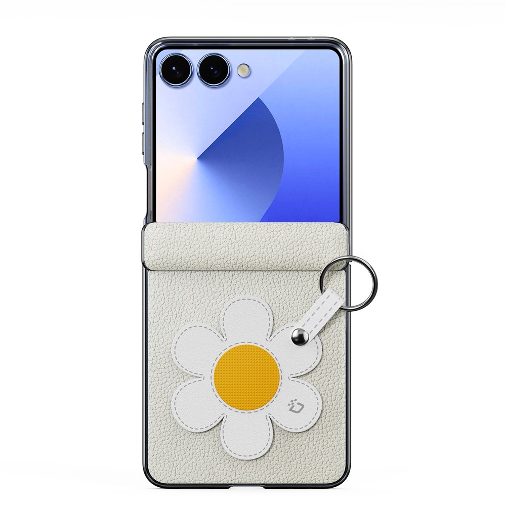 Samsung Galaxy Z Flip 7 - DUX DUCIS Leather With Ring Starlight Daisy - 3