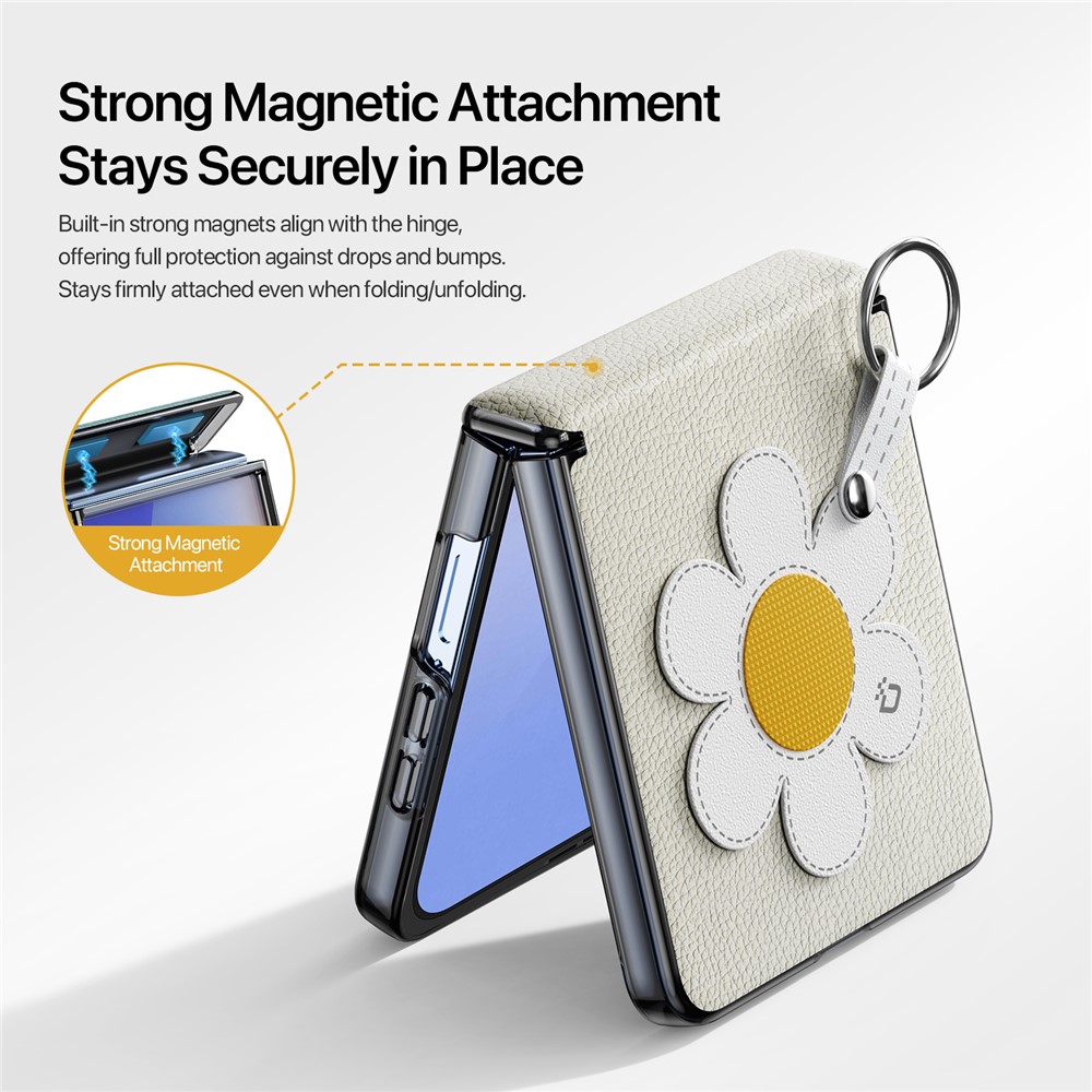 Samsung Galaxy Z Flip 7 - DUX DUCIS Leather With Ring Starlight Daisy - 6