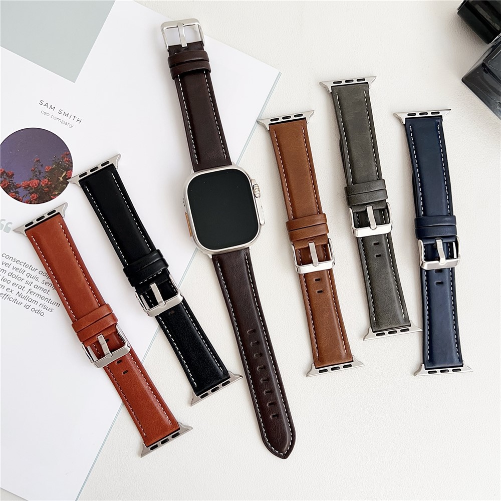Apple Watch 46/49mm - Leather Strap Black - 5