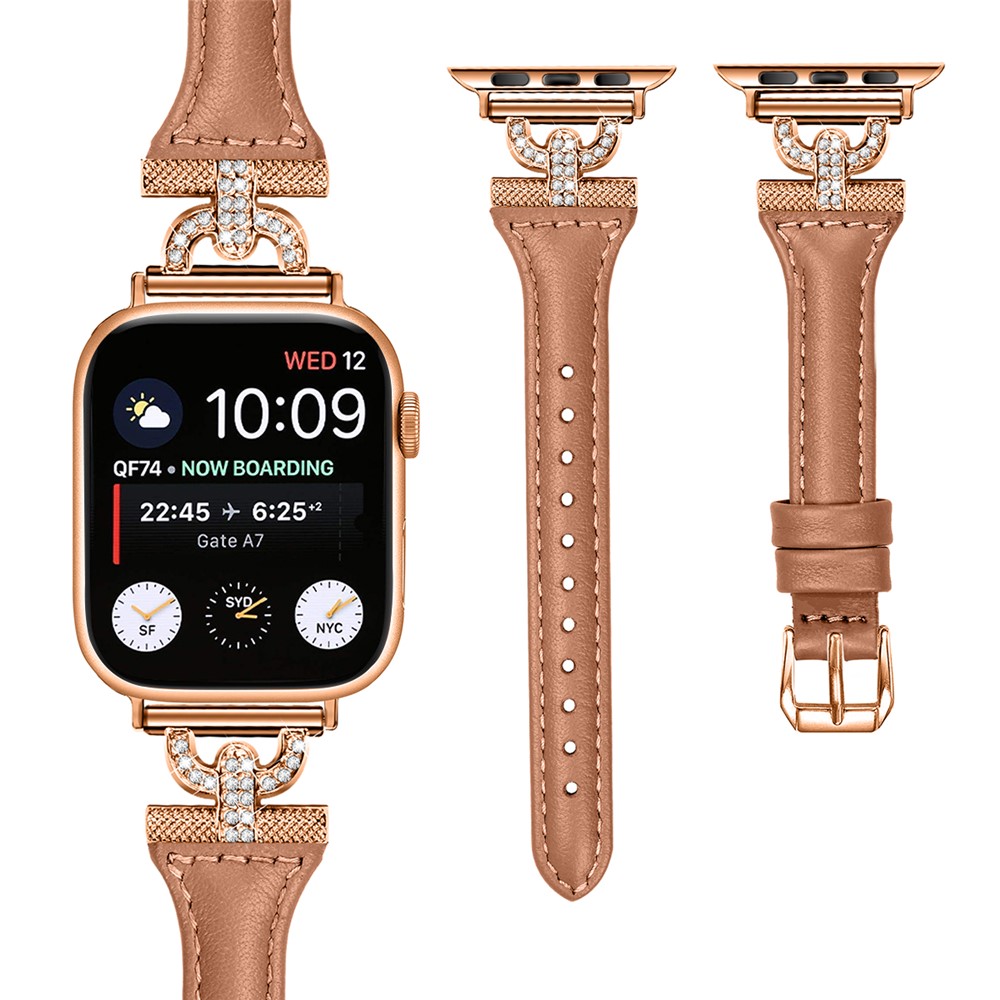 Apple Watch 46mm/49mm - Leather Strap With Rose Gold Buckle Brown - 2