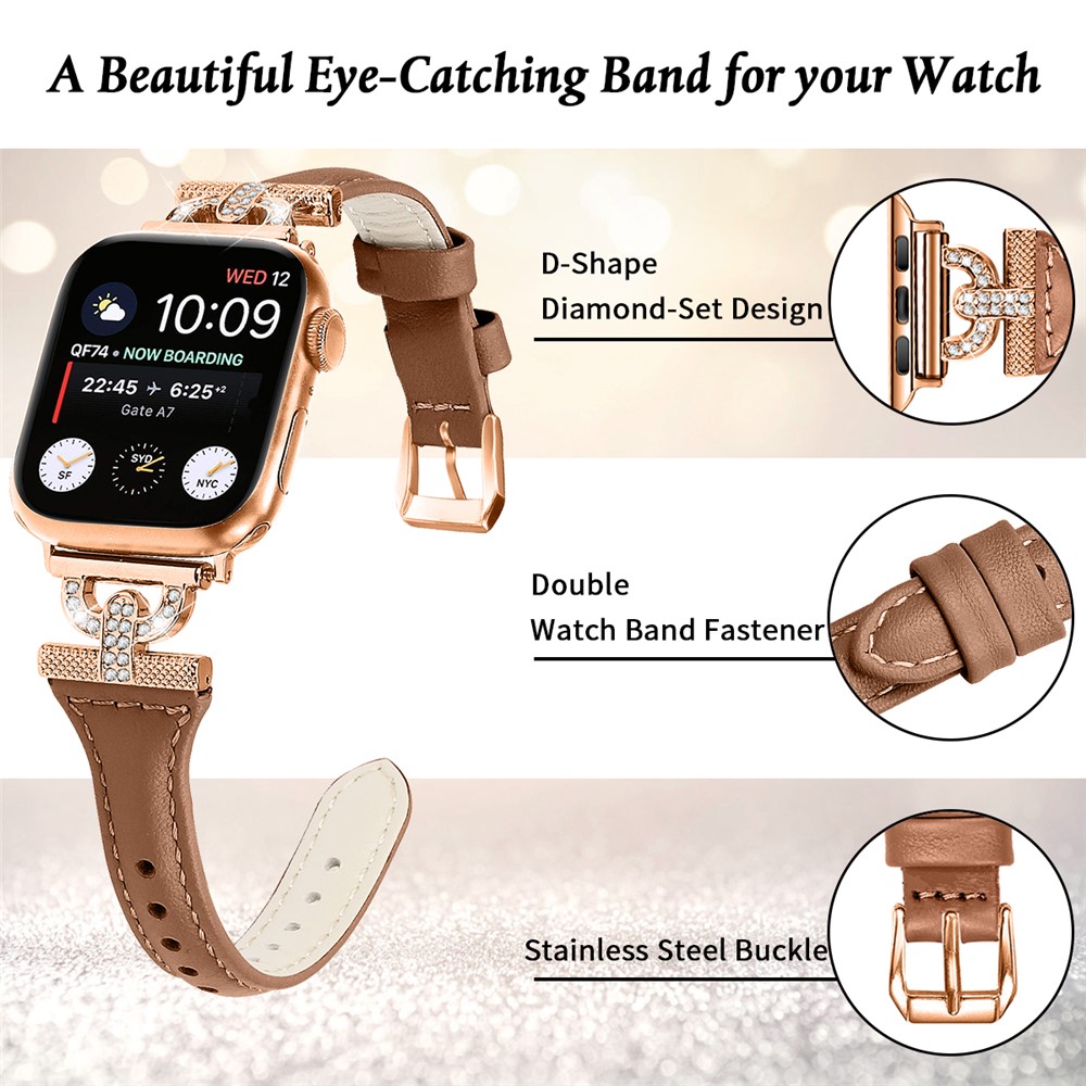 Apple Watch 46mm/49mm - Leather Strap With Rose Gold Buckle Brown - 3