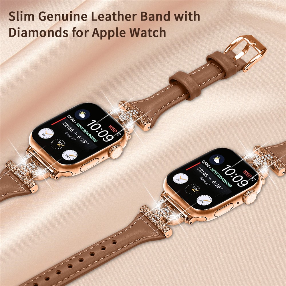 Apple Watch 46mm/49mm - Leather Strap With Rose Gold Buckle Brown - 4